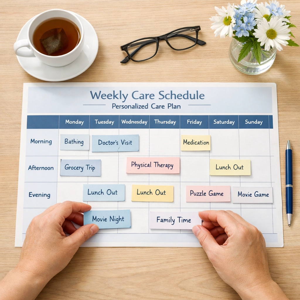 Adjustable care schedule showing flexible private pay home care planning