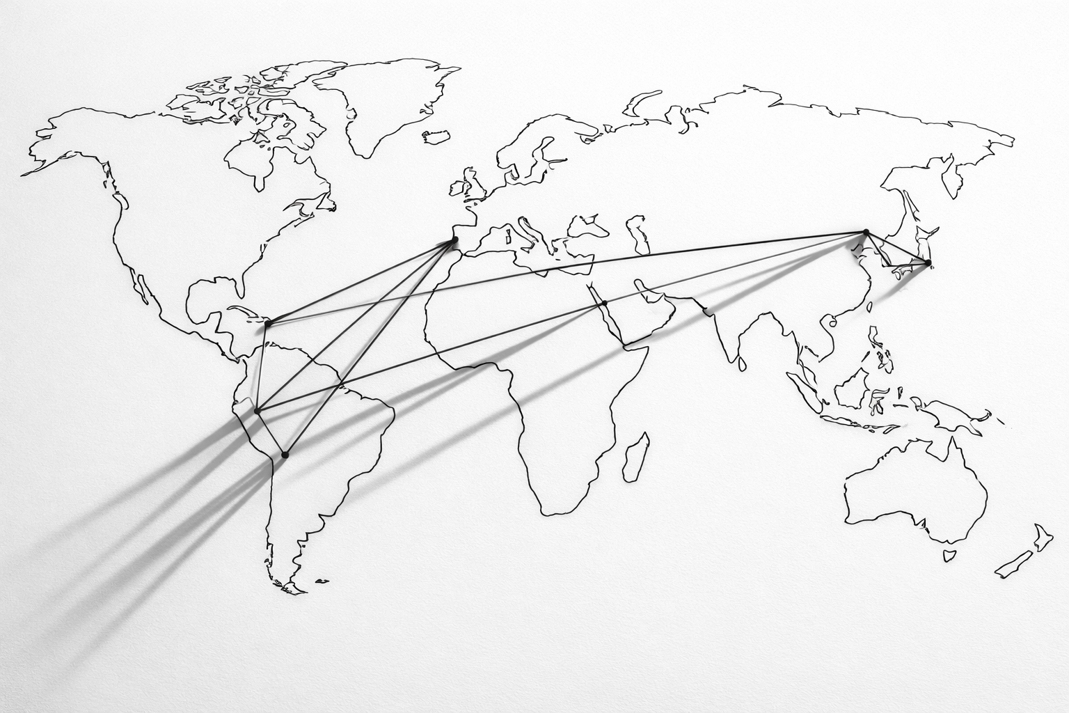 World map showing Latino fashion brand export pathways to global fashion capitals