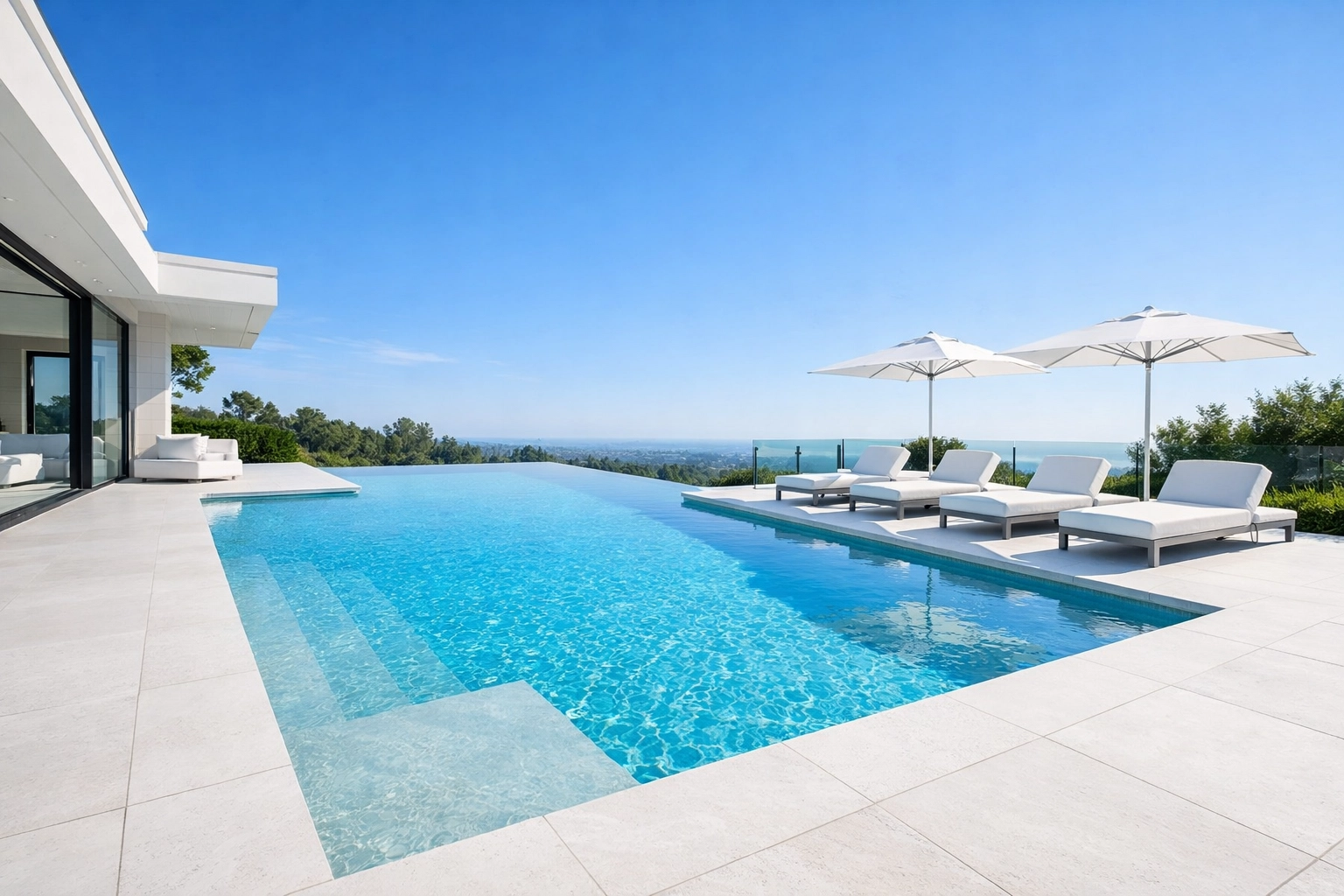 Pristine luxury backyard pool representing the steady recurring revenue of pool cleaning routes for sale.