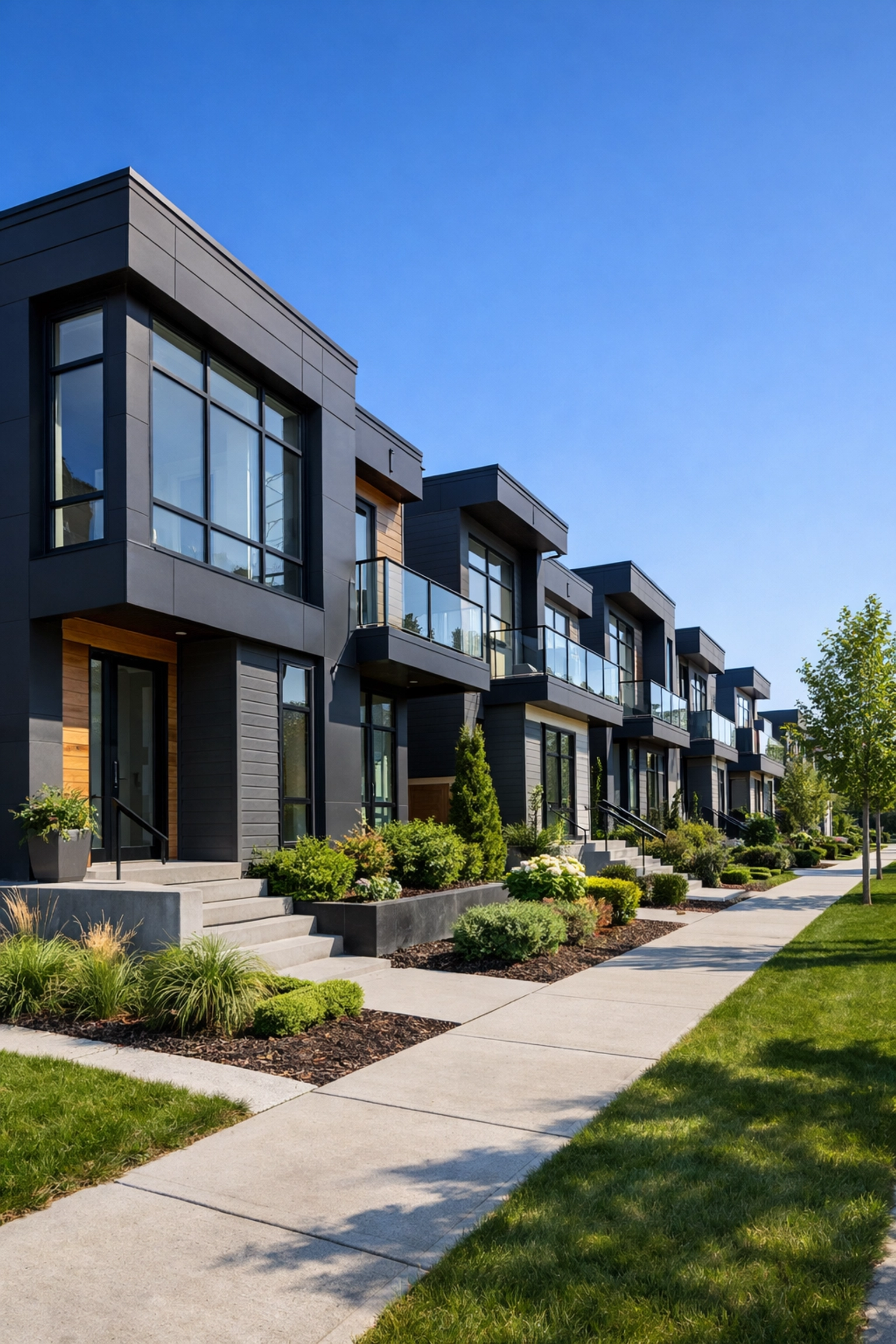 Modern residential townhomes in Edmonton requiring a professional property and condo inspection service.