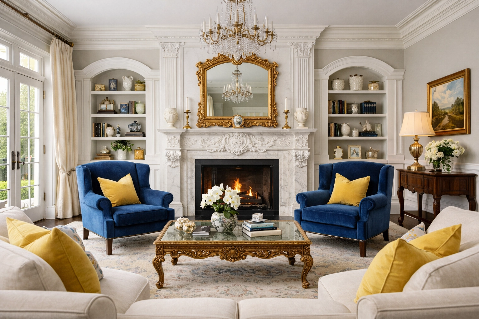 A luxury Georgian Revival living room in a Historic Lexington Property after expert residential cleaning.