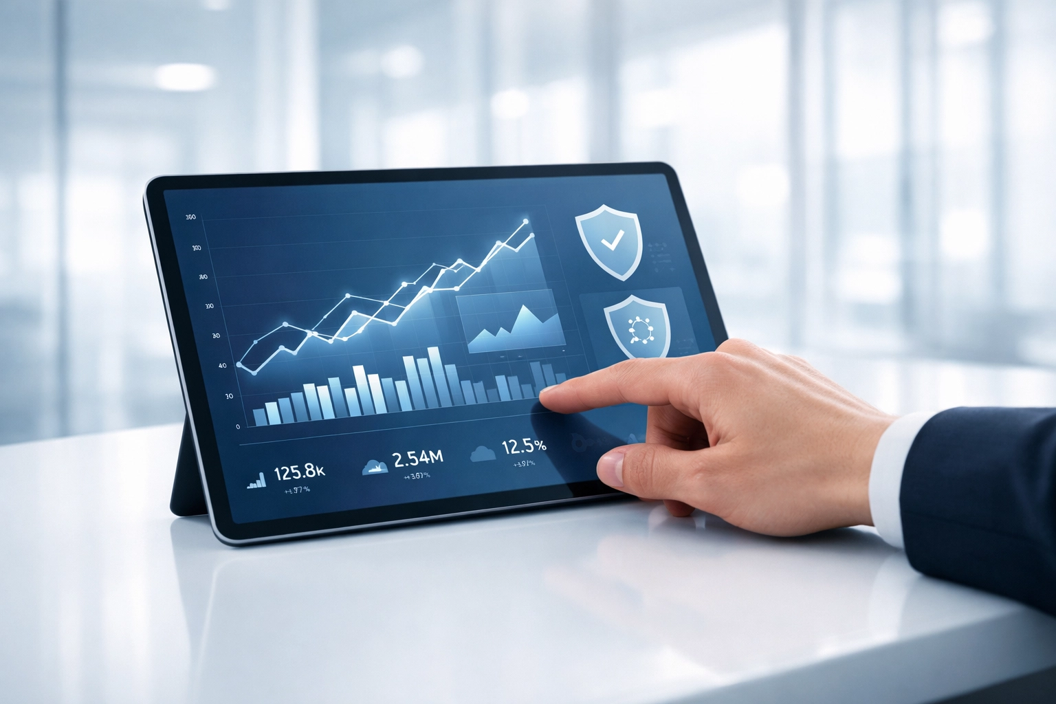 HR professional using a digital tablet to track social insurance and labor law compliance in Vietnam.