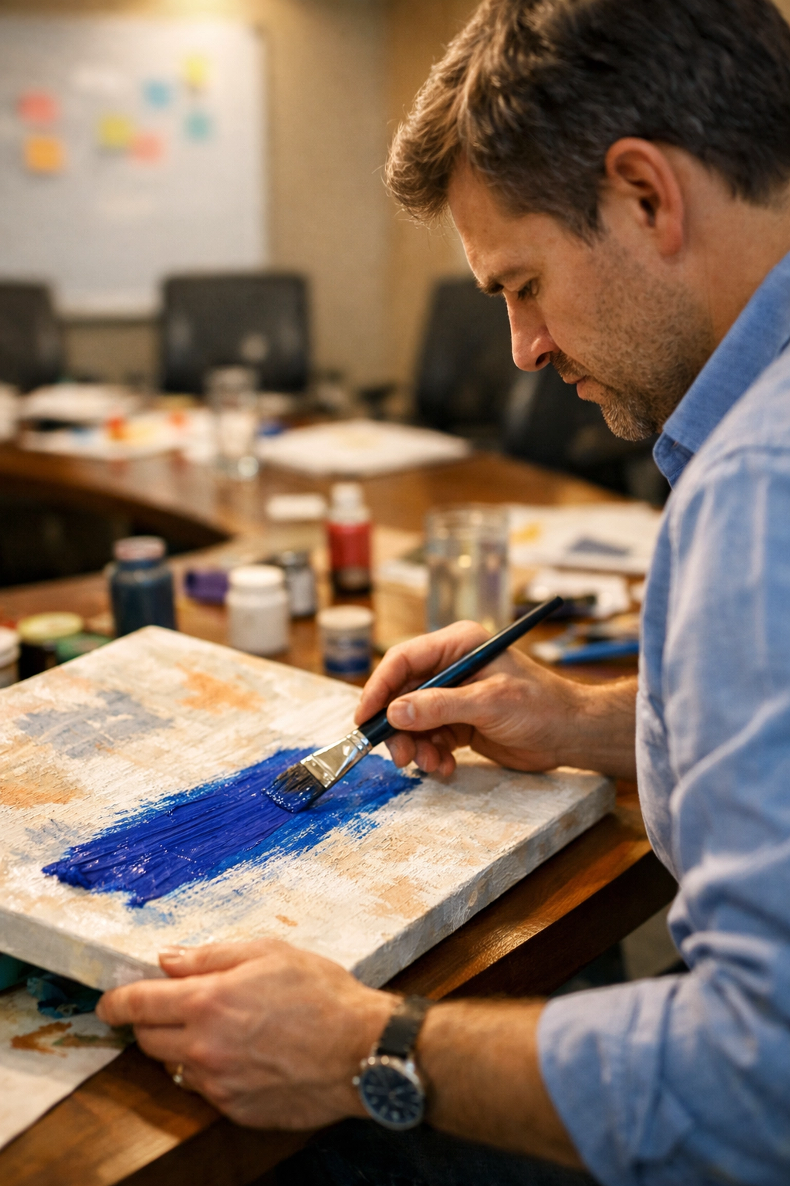 A professional employee finds focus during a structured creative reset and team building workshop.