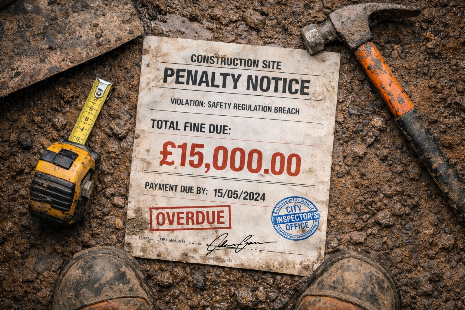 Section 74 penalty notice on groundworks site showing financial cost of permit overruns