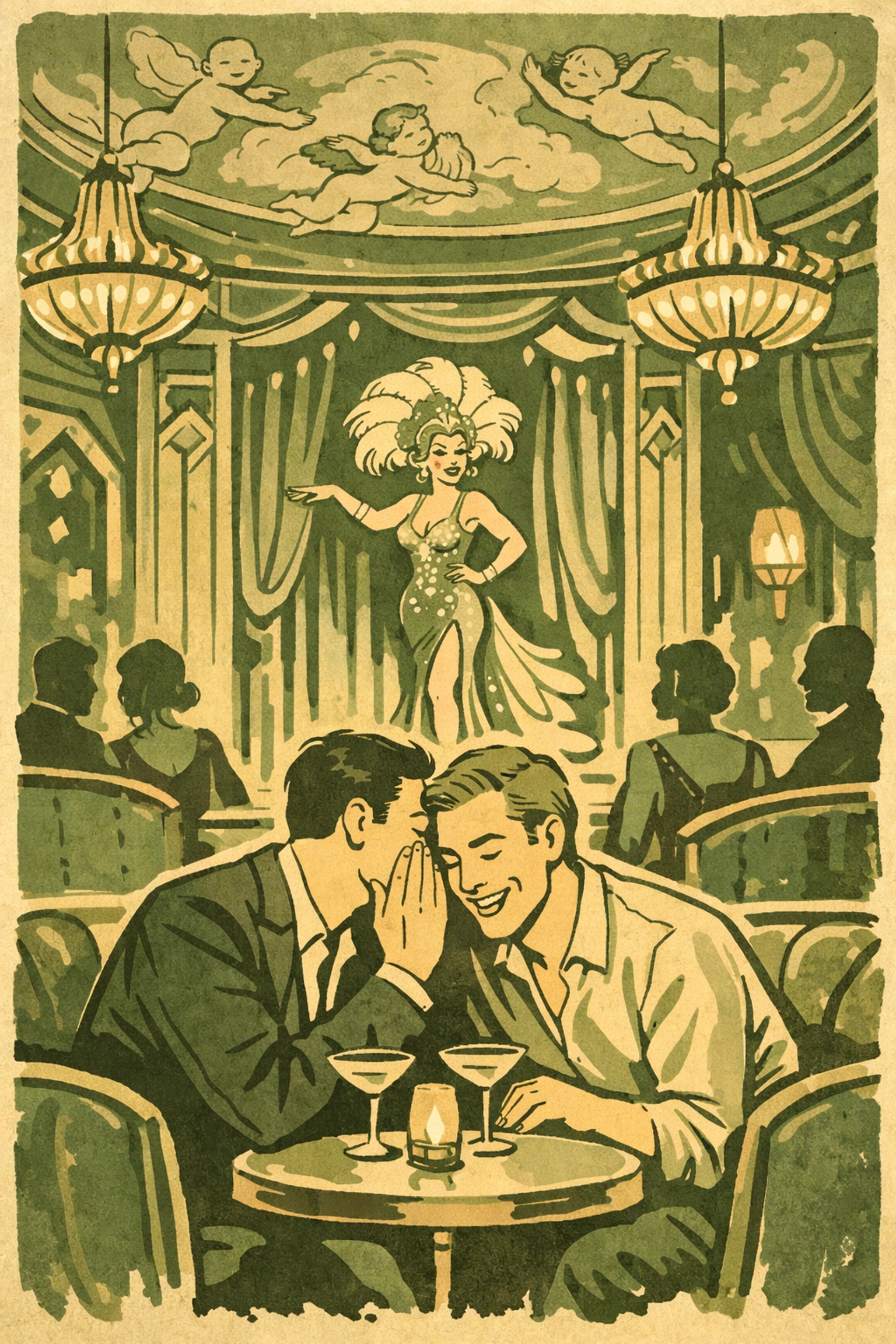 Gay couple enjoying drag dinner show at Priscillas inside Imperial Hotel Sydney