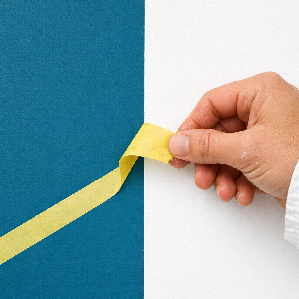 Cheltenham painters removing tape to reveal a clean line on a two-tone painted wall.