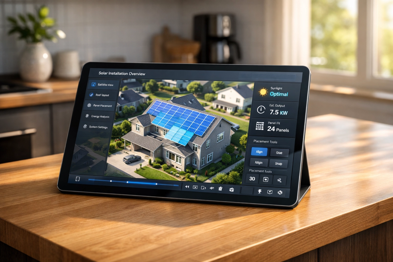 Using the Live Solar online tool to design home solar panels UK using satellite imagery on a tablet.