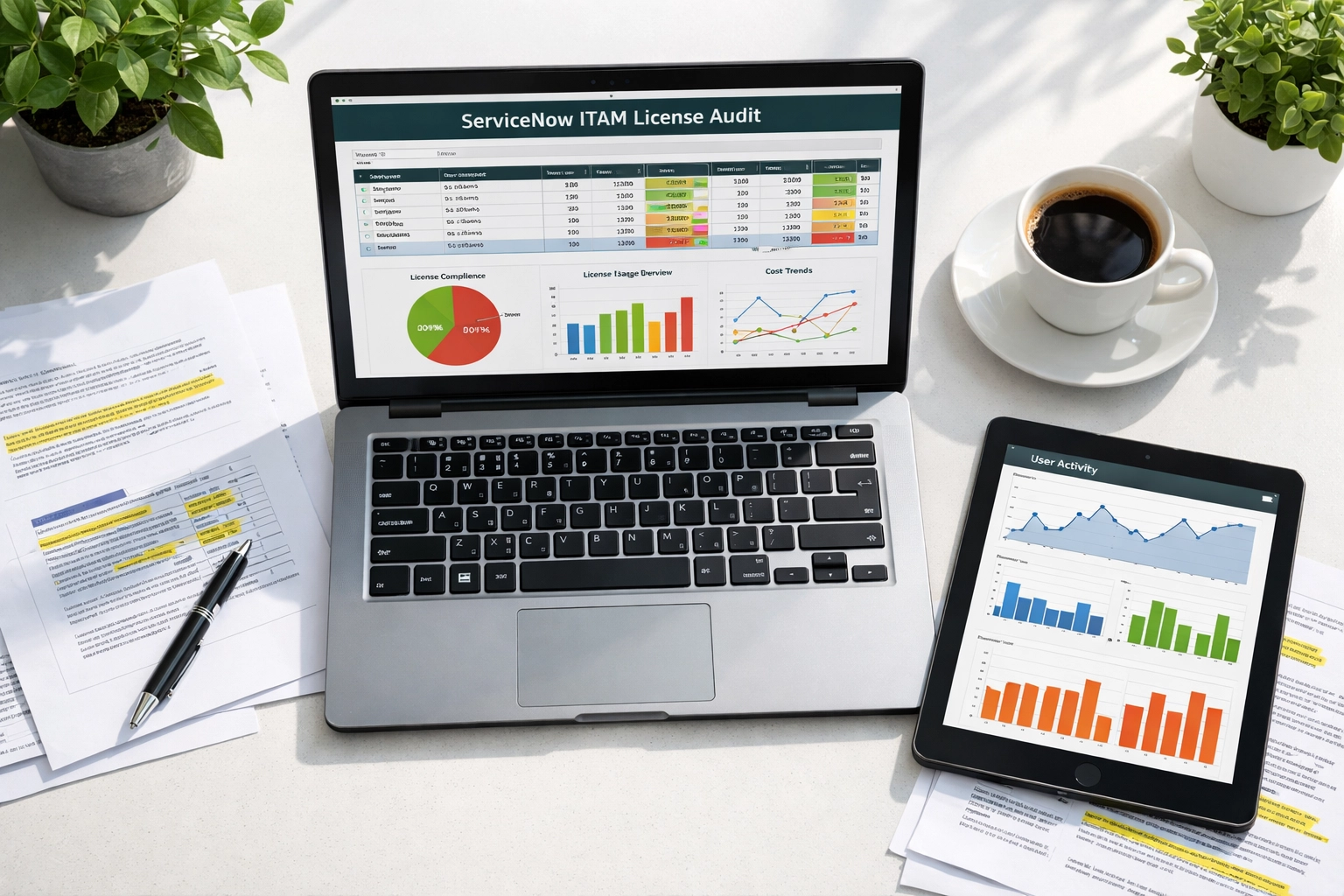 ServiceNow ITAM license audit analysis showing inactive users and optimization opportunities