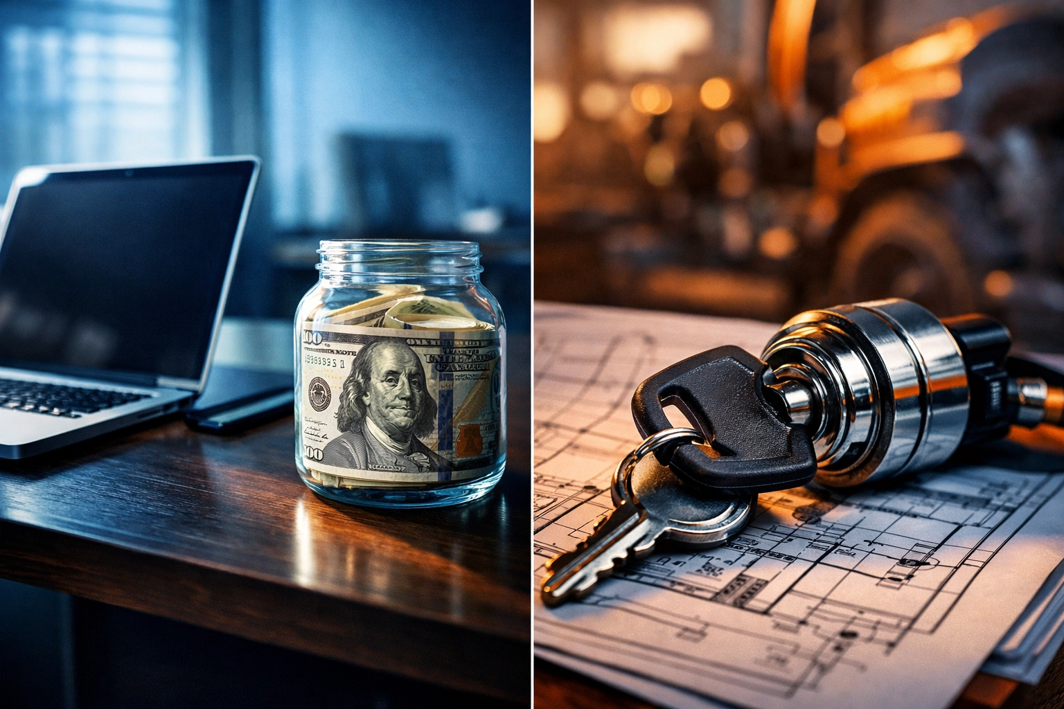 Visual comparison of business equipment loans and equipment leasing for cash flow and equity.