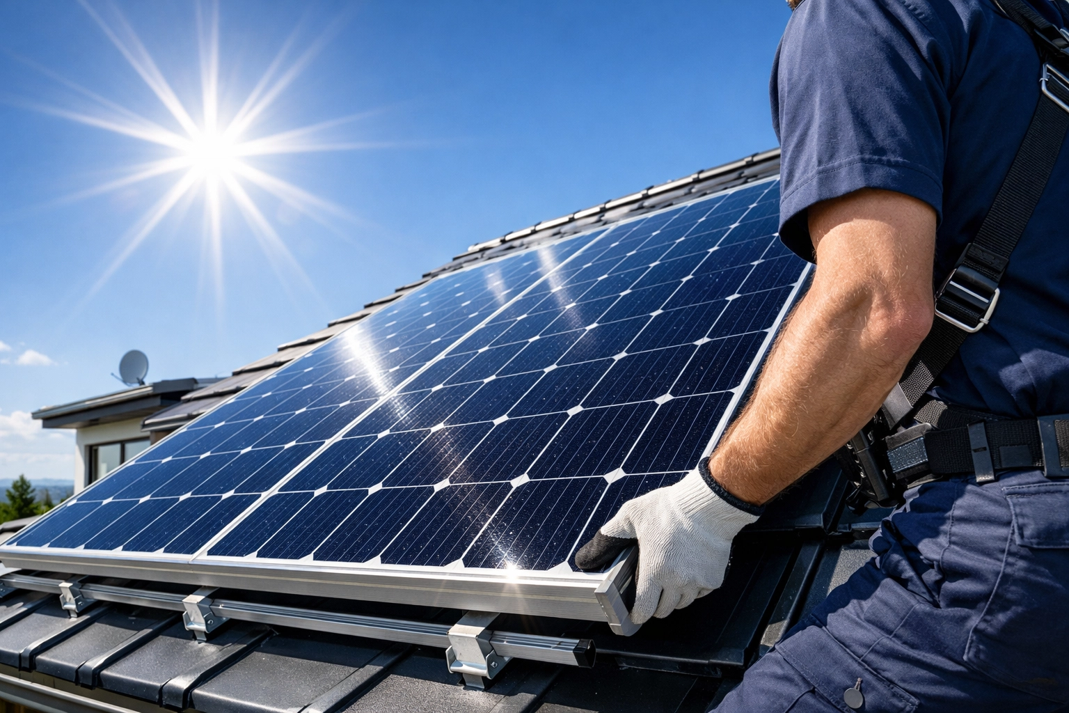 Professional solar panel installation on a residential roof to ensure long-term energy security.