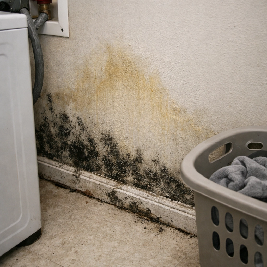 Mold growth on drywall showing why homeowners insurance covers professional mold removal.