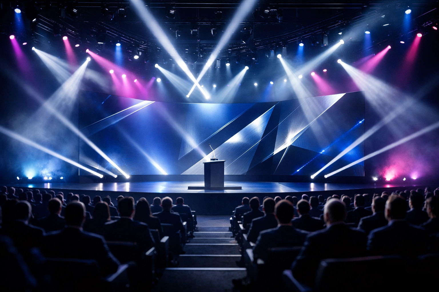 Fortune 100 brand event production with professional stage lighting and LED displays