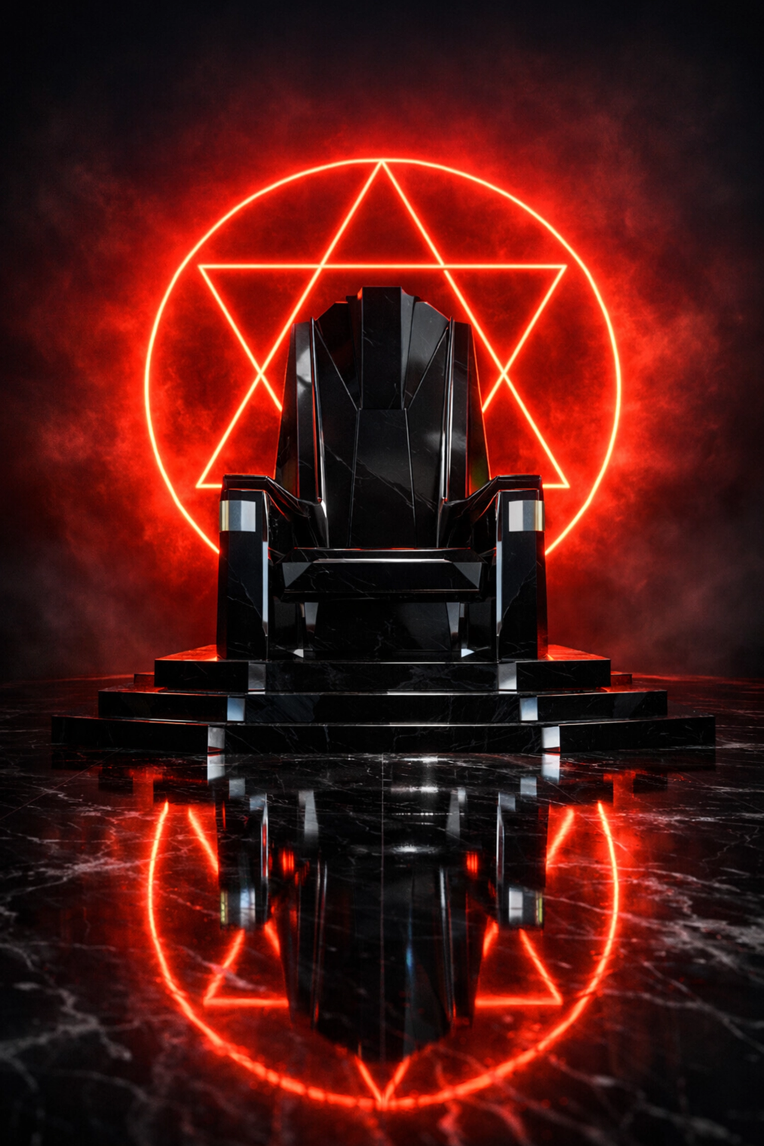 Modern obsidian throne representing the seat of authority and original jurisdiction in a sovereign court.