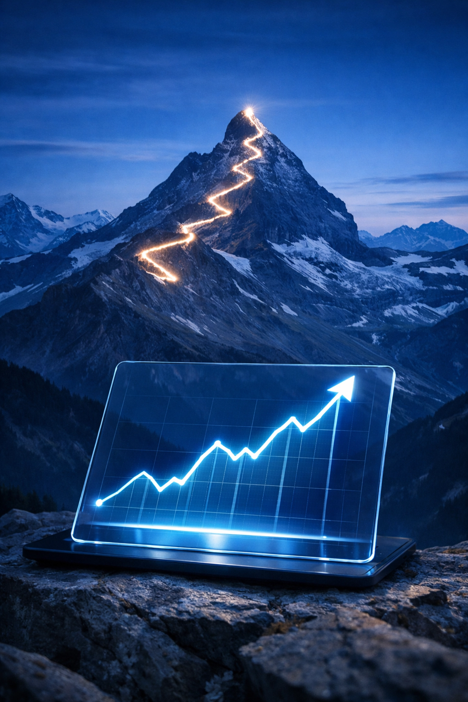 A graph showing upward organic search growth and climbing keyword rankings to the top of Google search results.