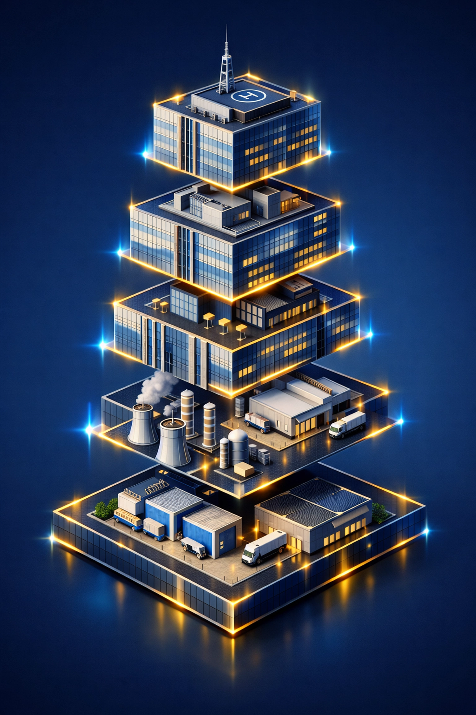 Commercial building divided into fractional ownership segments for tokenized assets