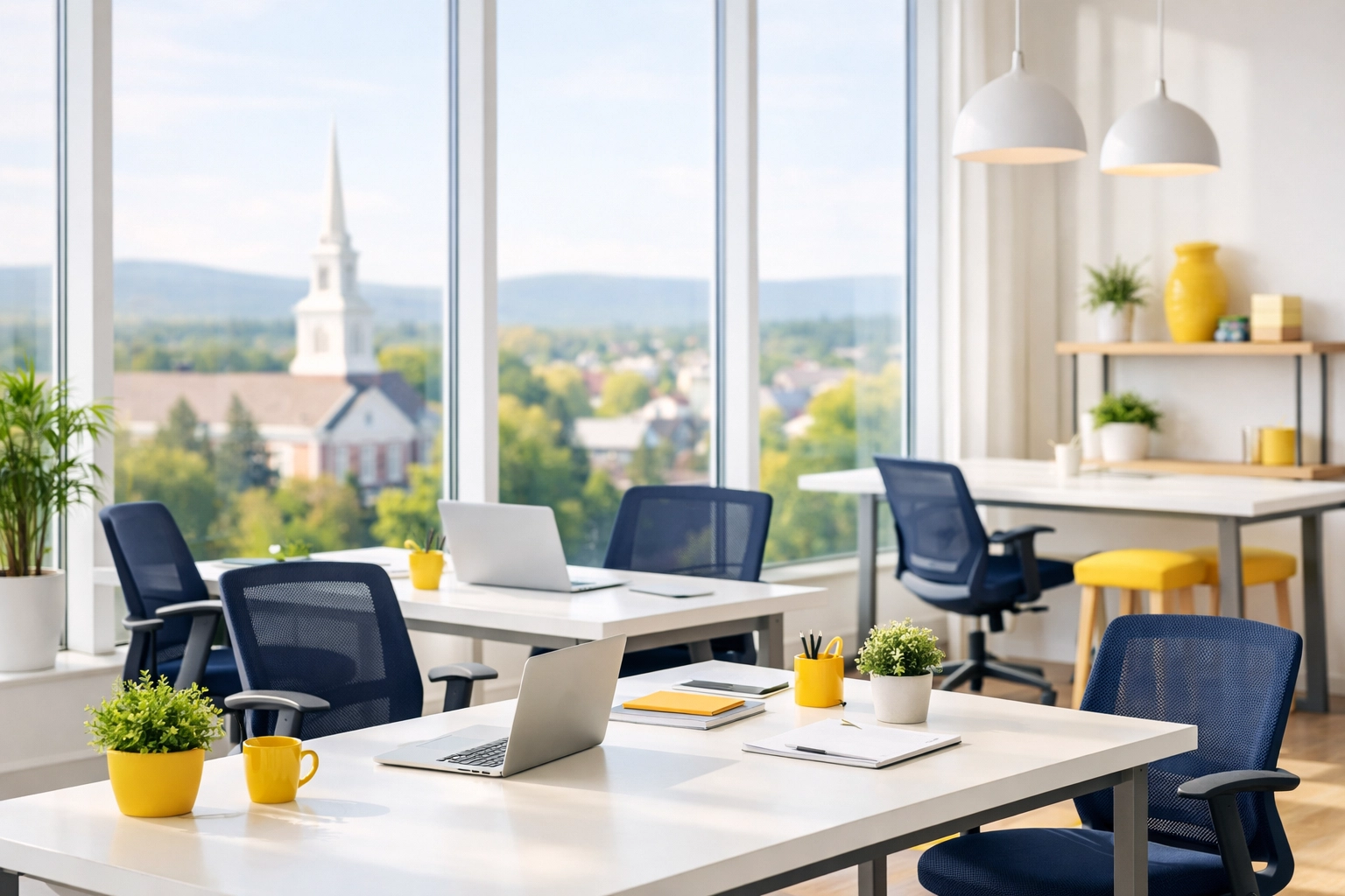 A bright, clean collaborative workspace in North Attleboro boosting employee productivity.