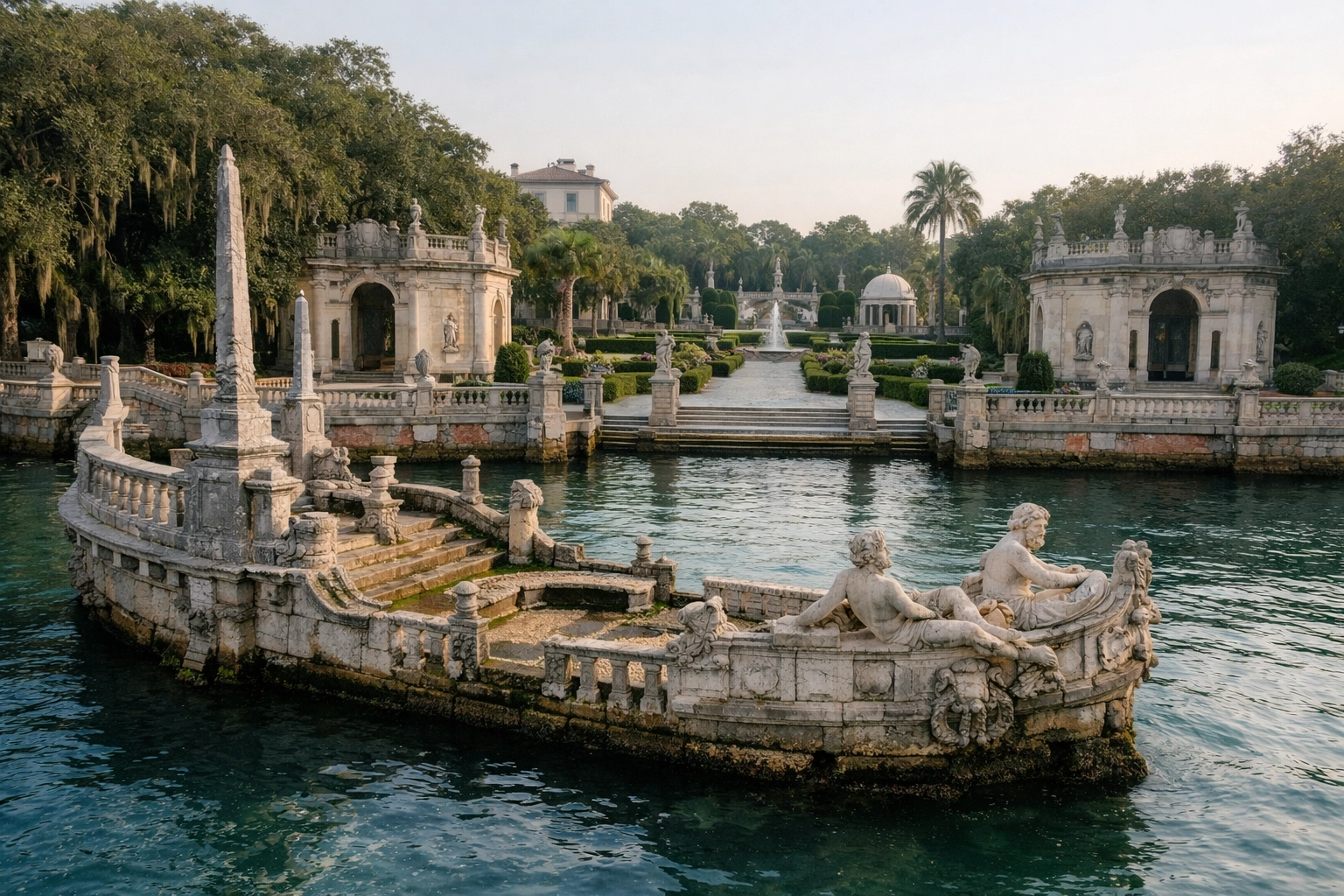 The historic Stone Barge and Renaissance gardens at Vizcaya, one of the best photography spots in Miami.