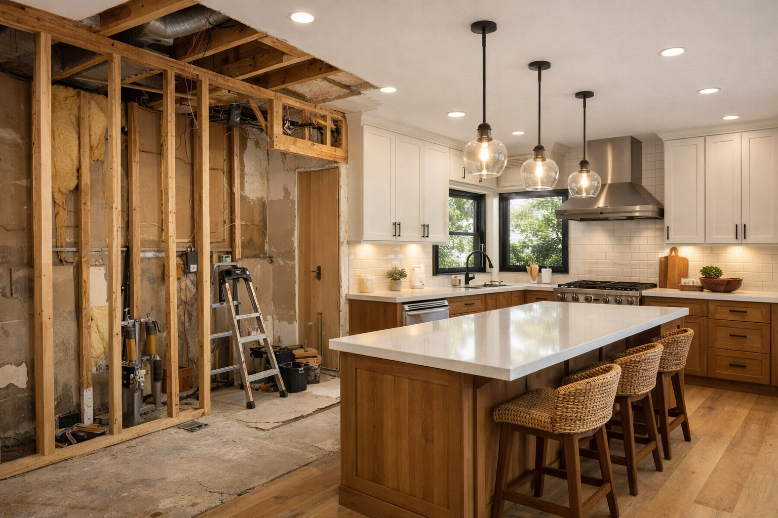 Modern kitchen remodeling Orlando showing custom cabinetry and quartz countertops