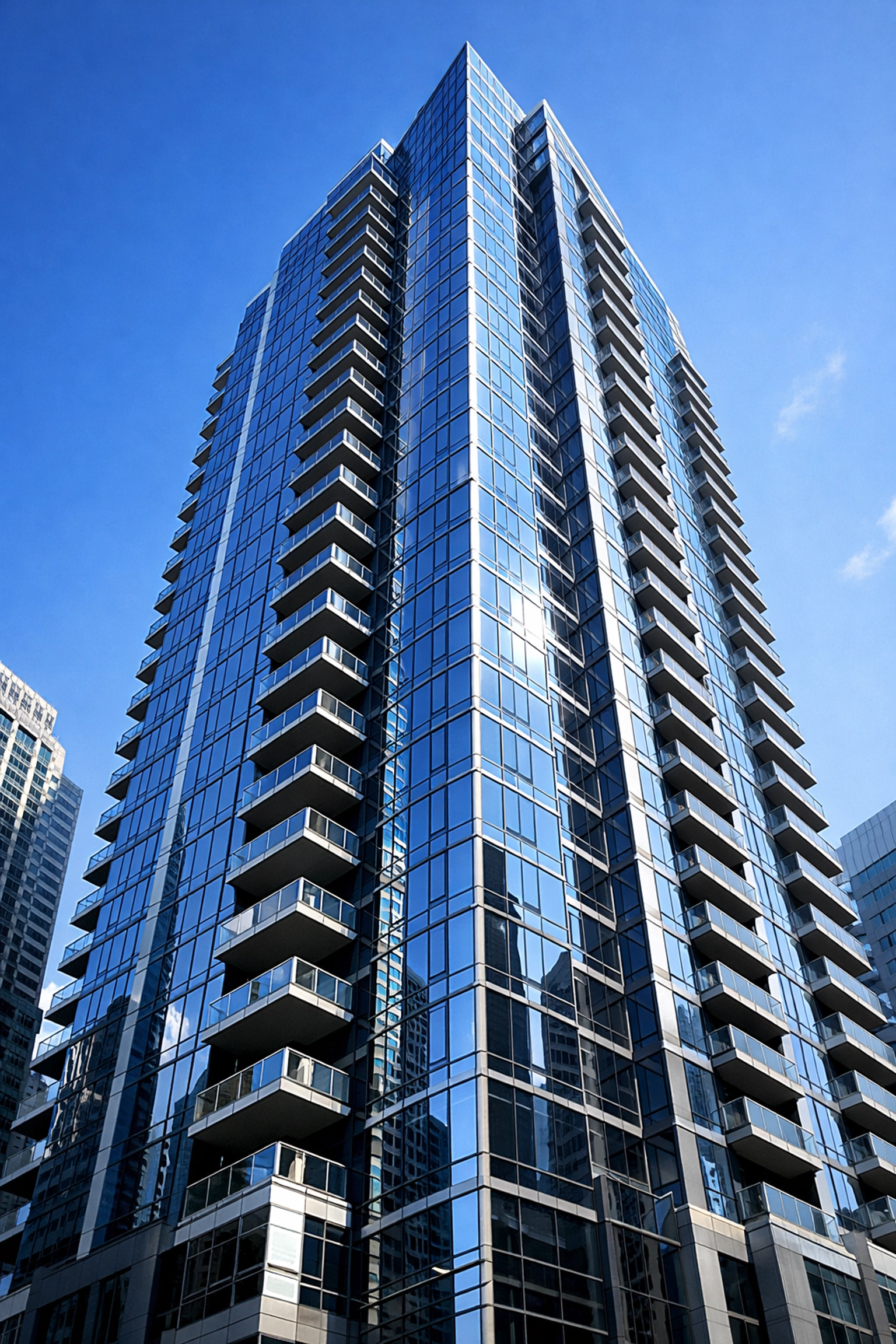 Modern high-rise apartment building in Chicago representing reliable property management turnover solutions.