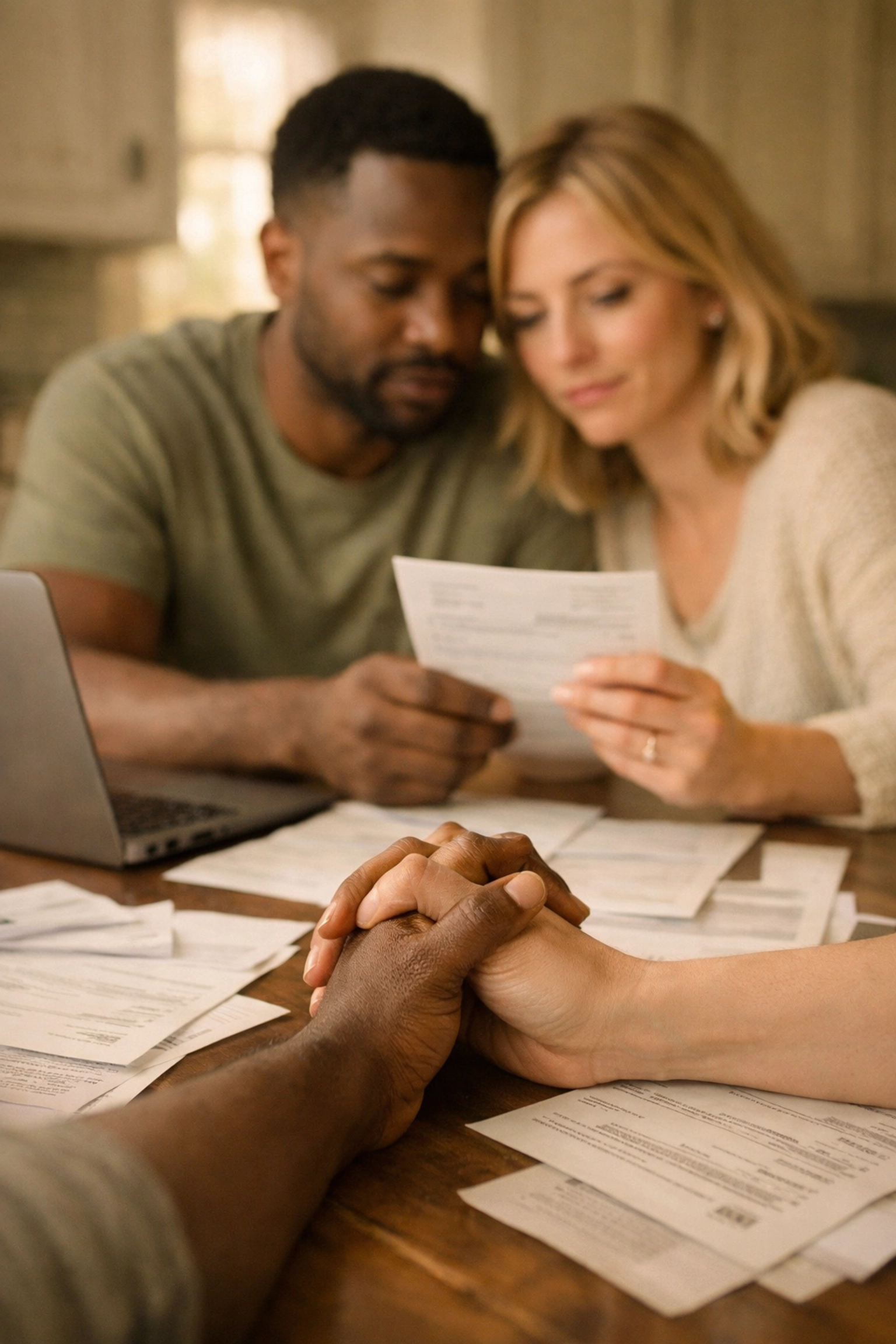 Couple reviewing UK spouse visa financial documents and requirements together at home