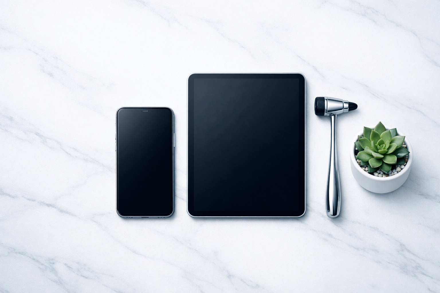 Smartphone and medical tools on a desk representing mobile-first SEO for chiropractic clinics.