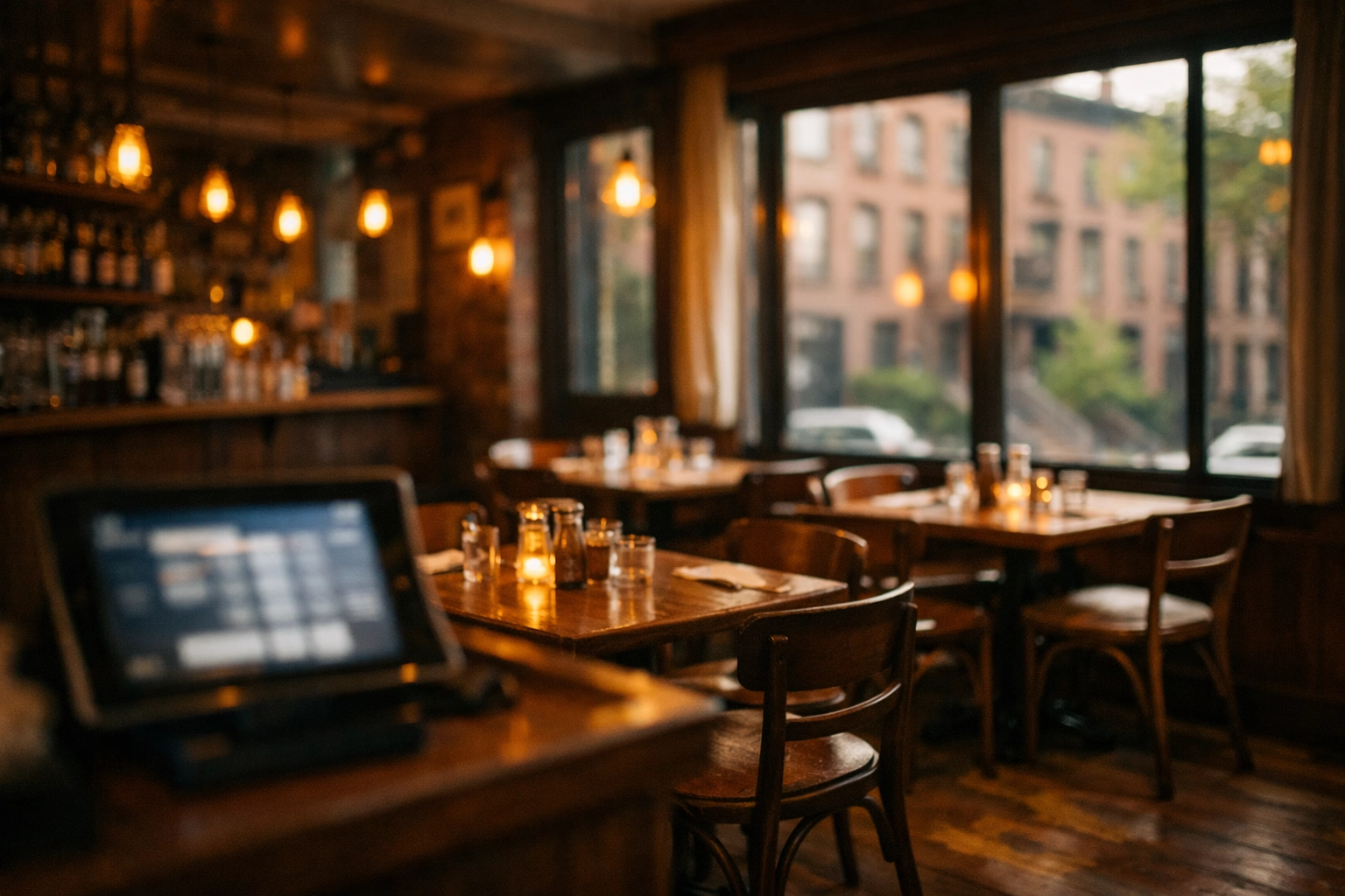 Brooklyn restaurant interior with iPad POS system used for business operations