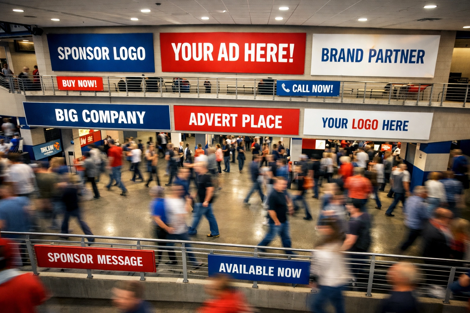 Static sponsorship banners in sports stadium ignored by passing crowds