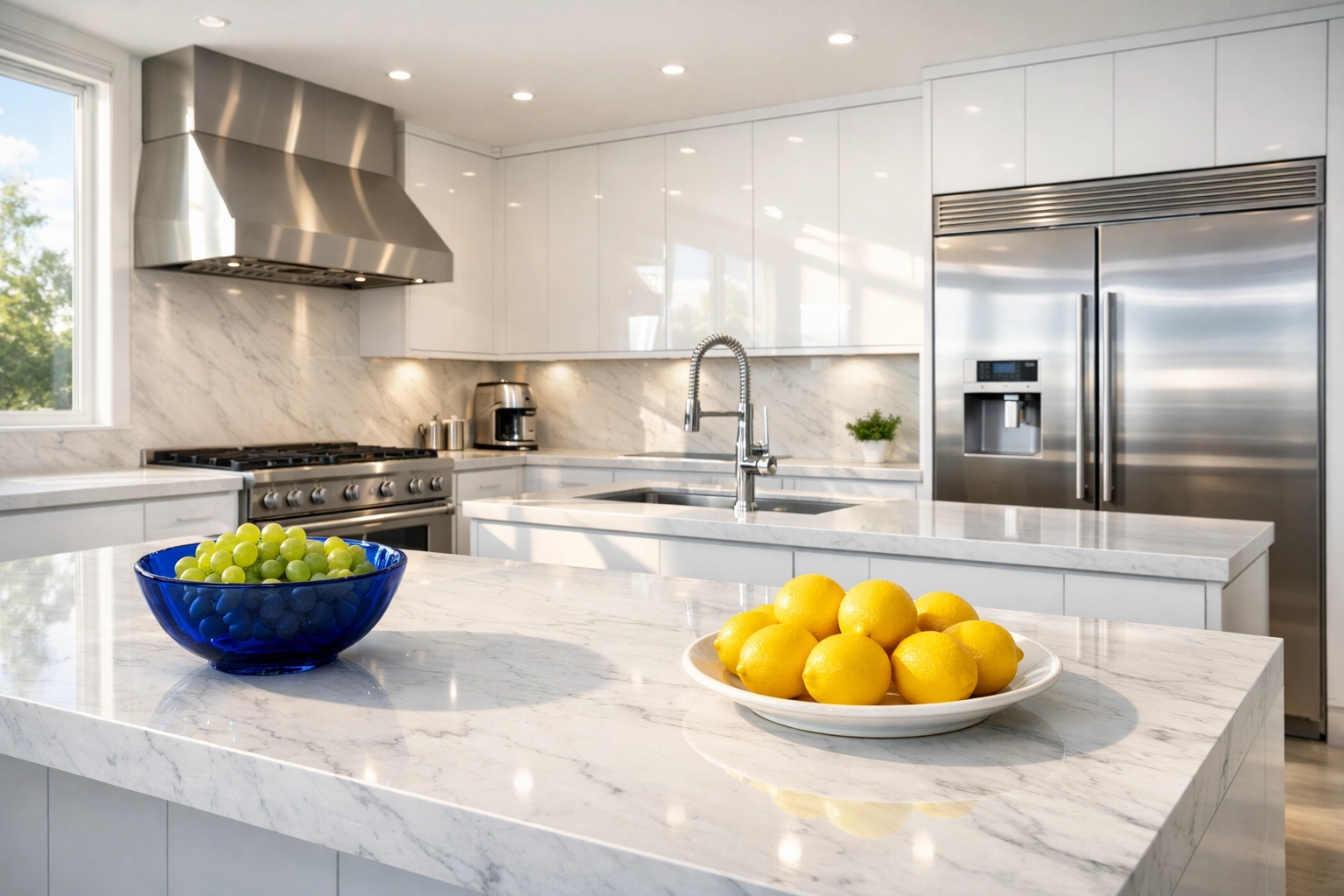 Professionally sanitized modern Westford kitchen featuring sparkling countertops and weekly house cleaning.