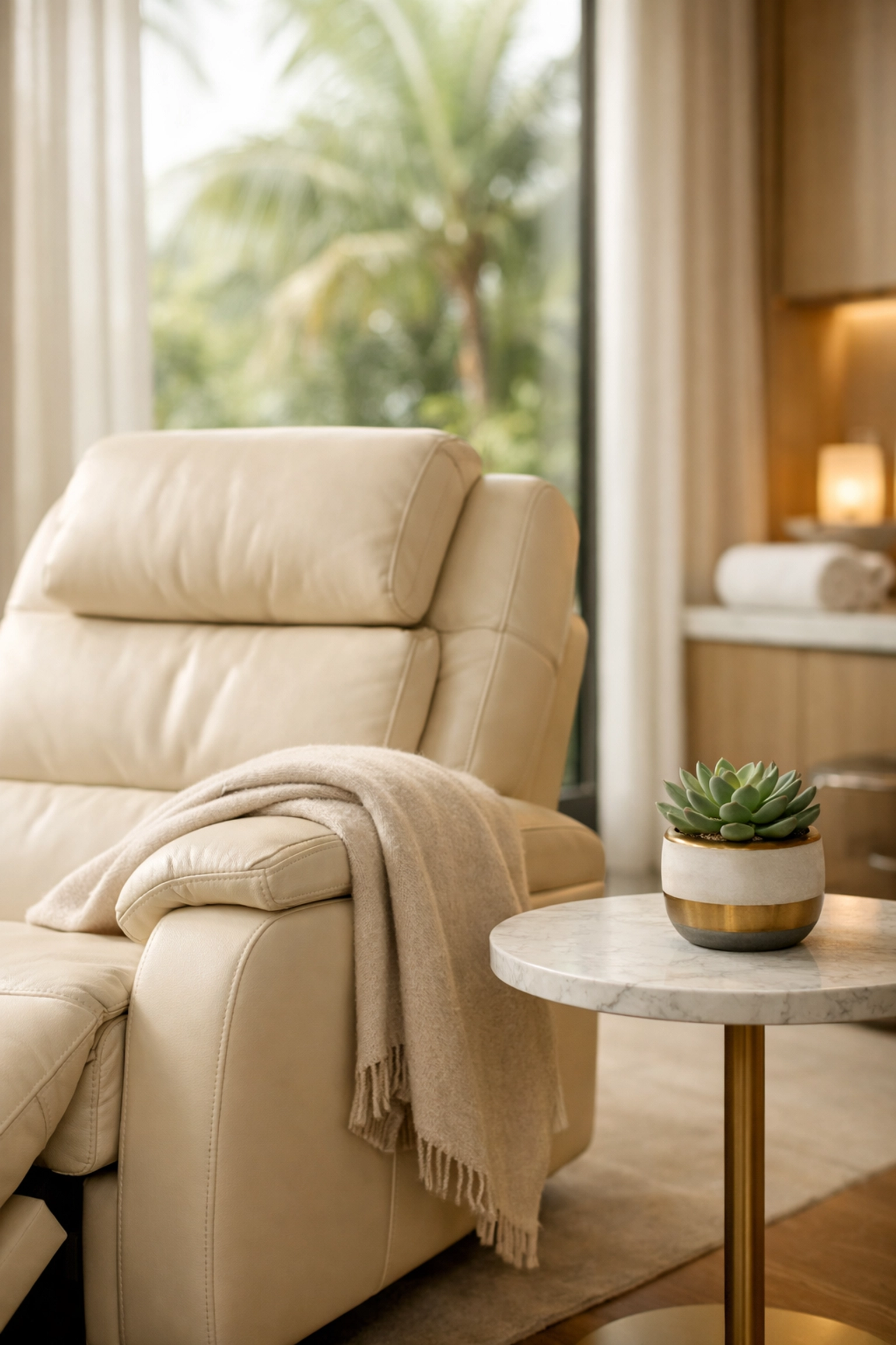 Comfortable medical wellness lounge for relaxed IV hydration therapy and recovery sessions.