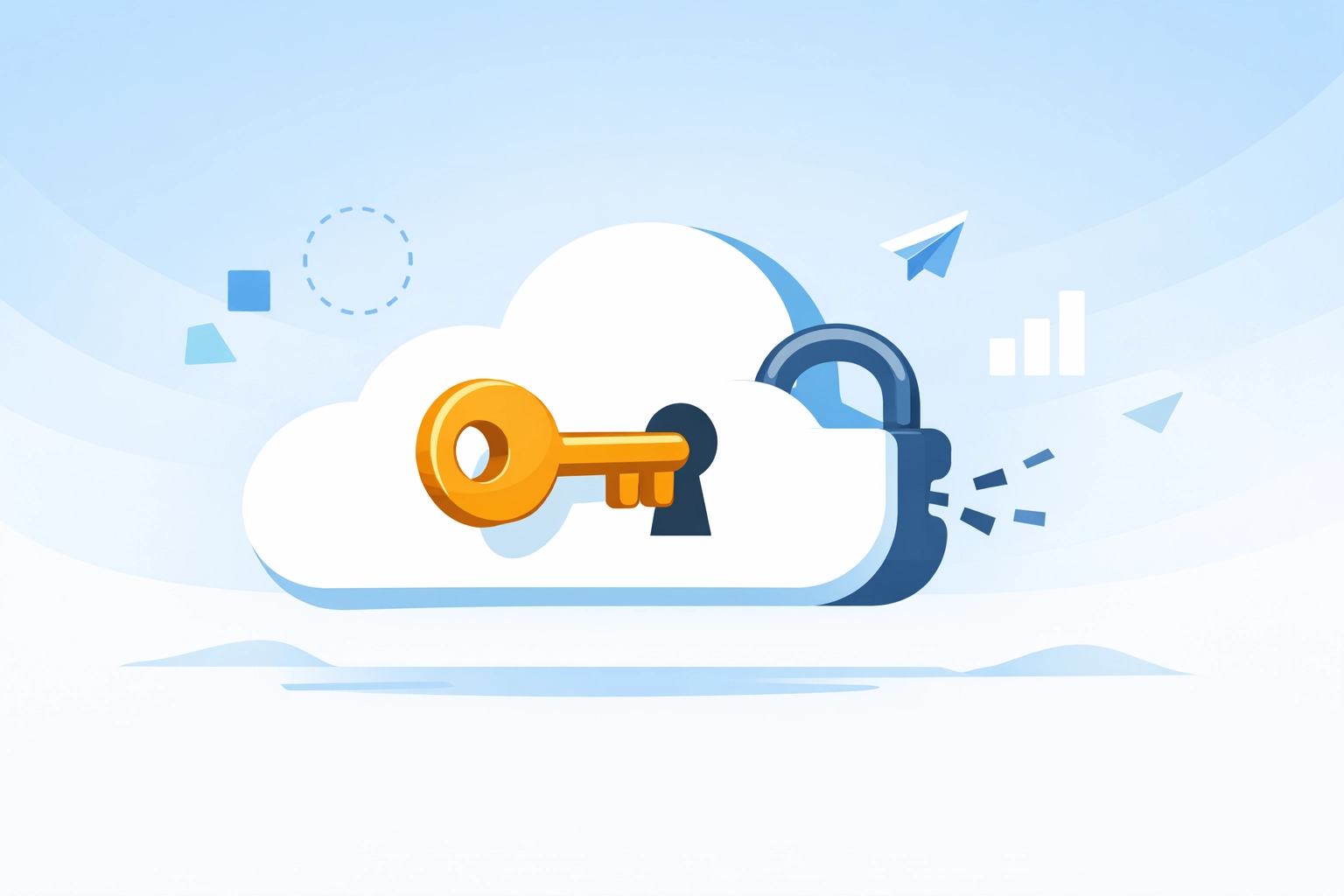 Illustration of a cloud icon with a key representing flexible data portability and avoiding vendor lock-in.