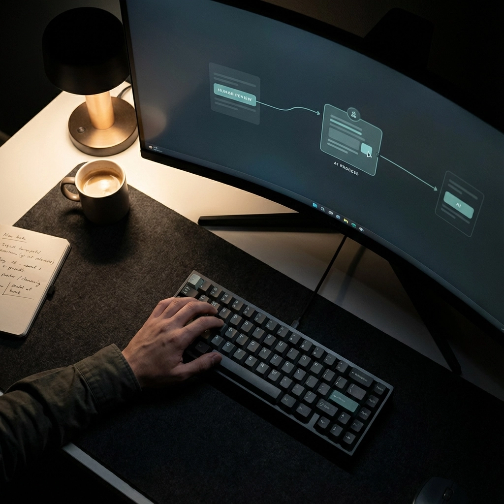 Human-in-the-loop AI SDR workflow showing automated prospecting with human oversight for brand safety