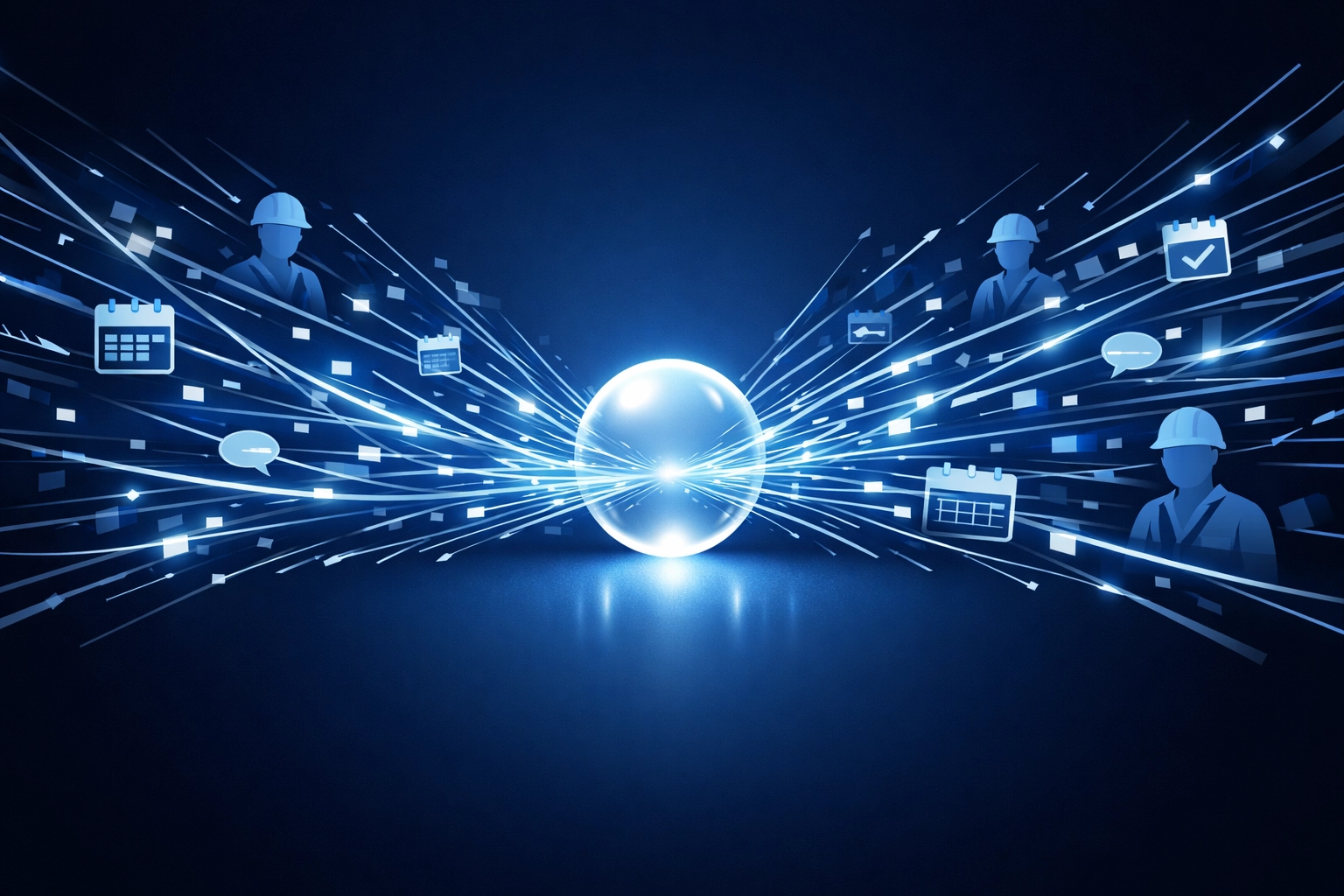 Digital visualization of a hub-and-spoke bottleneck in manual scheduling for a service business.