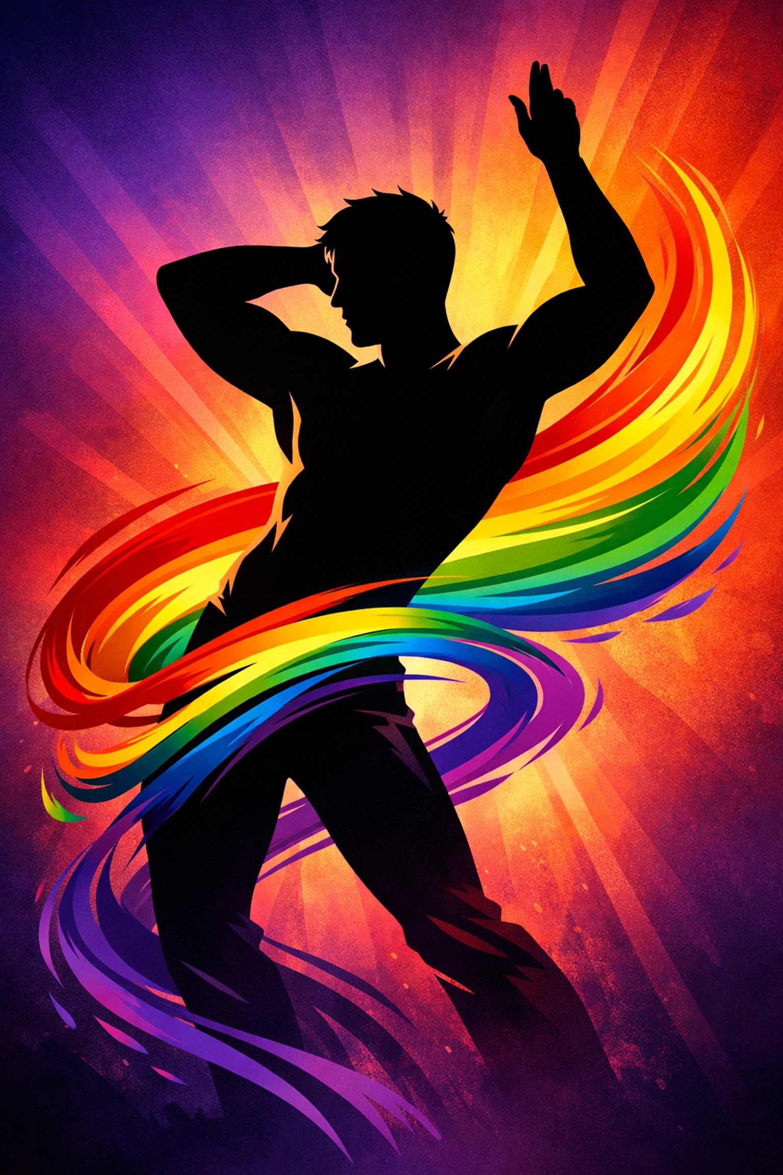 Male dancer with rainbow motion trails breaking barriers in the dance world
