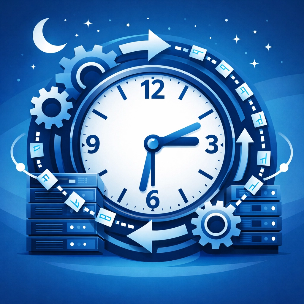 Automated data backup scheduling running overnight to protect business information