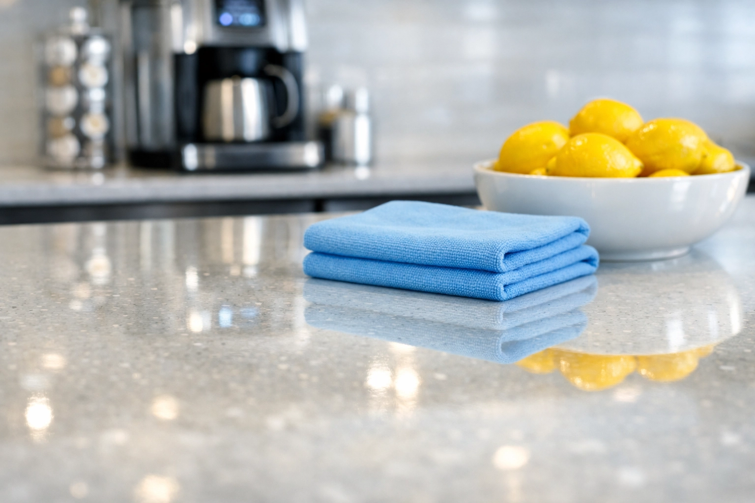 Sanitized breakroom surfaces and quartz countertops following commercial cleaning Holliston.