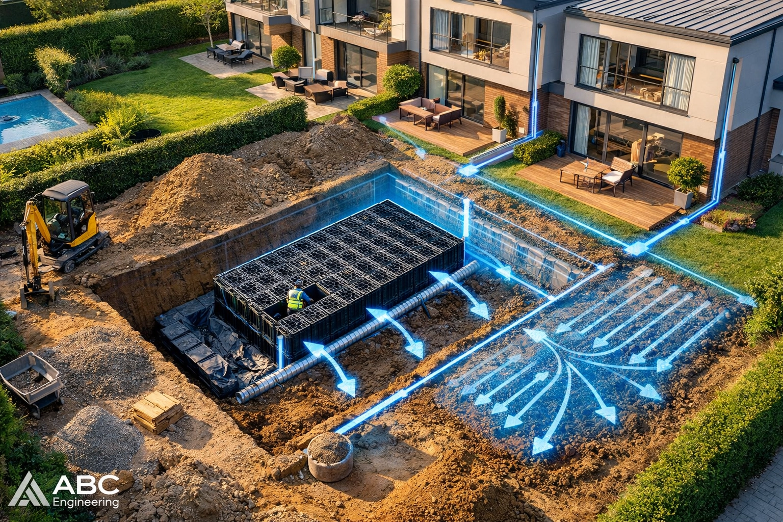 Installation of a stormwater infiltration gallery for a multi-unit residential development.