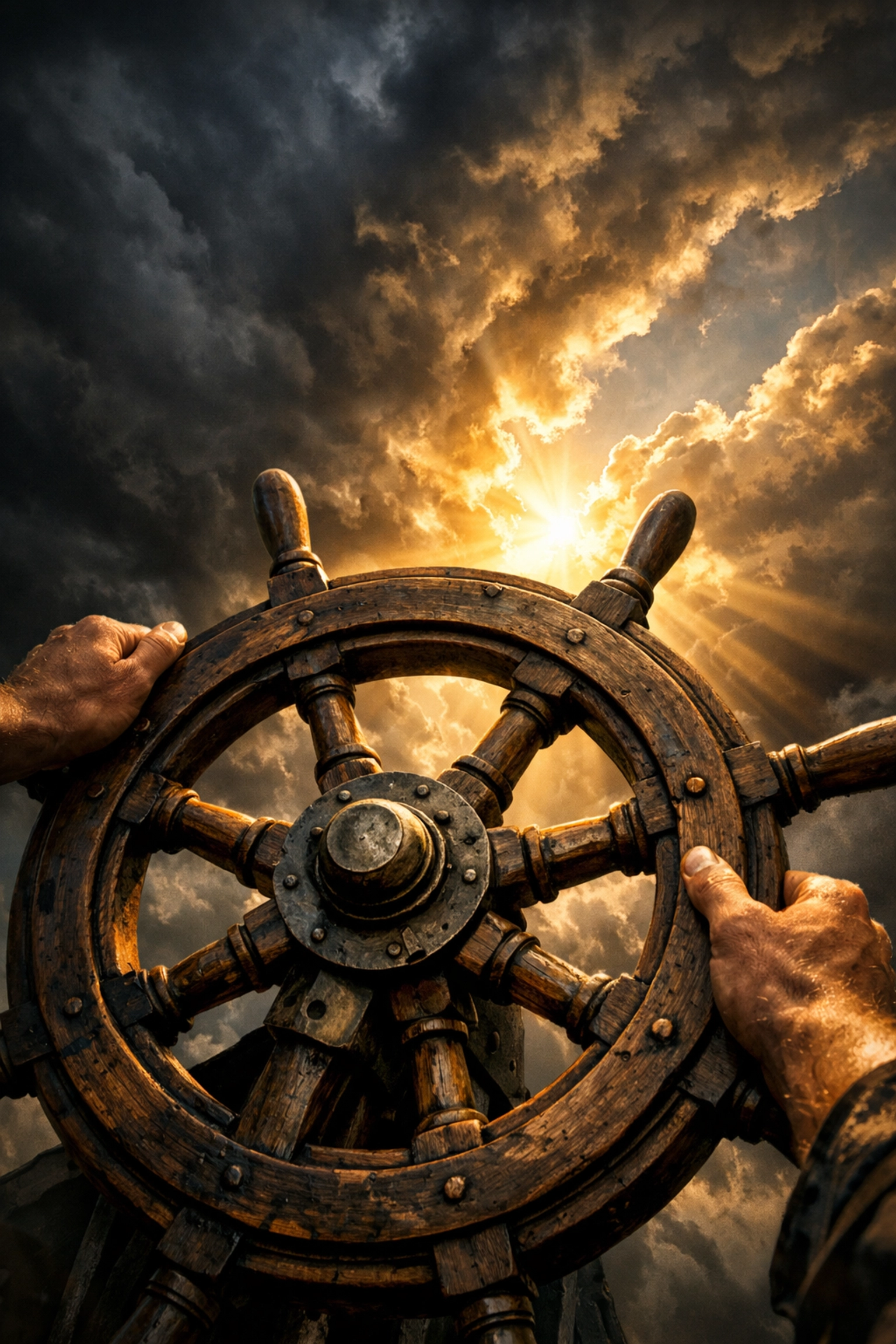 Ship wheel navigating through stormy weather symbolizing wealth preservation and risk management strategy
