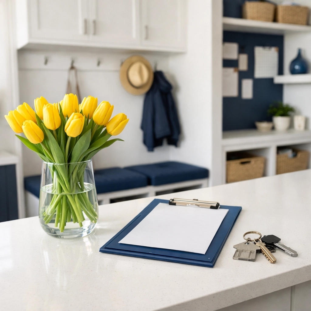 Organized Worcester mudroom highlighting residential cleaning MA standards for a tidy home.