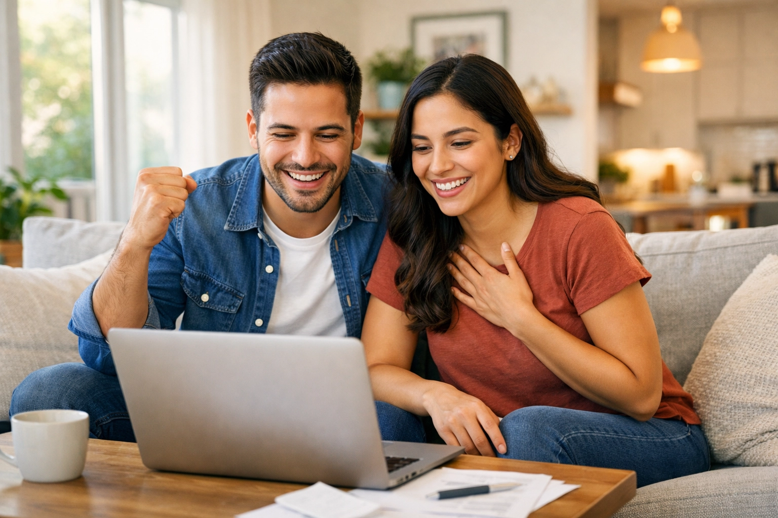 Couple reviewing tax savings and deductions on laptop for 2026 tax season