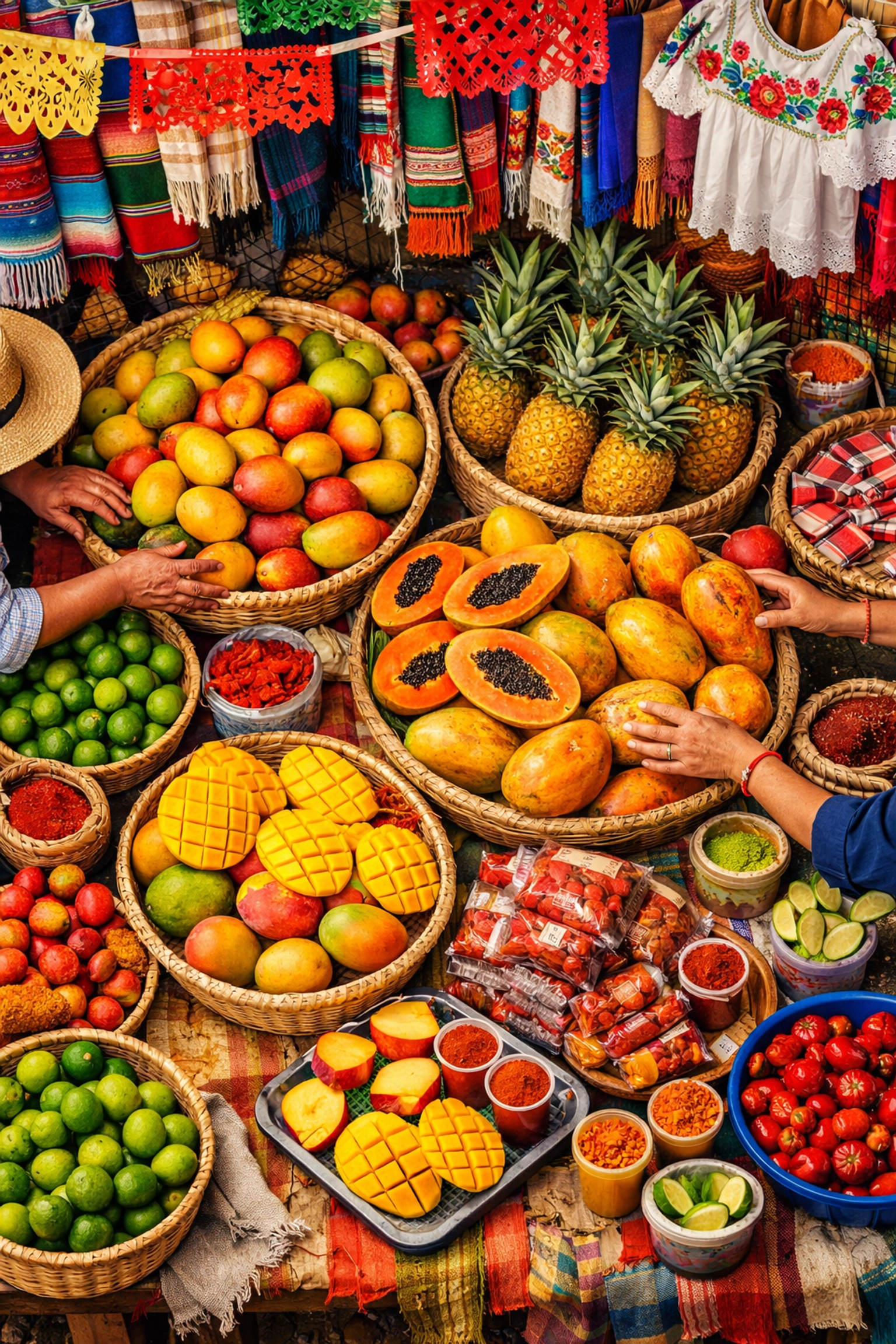 Traditional Old Town Puerto Vallarta market with fresh fruits and local Mexican culture