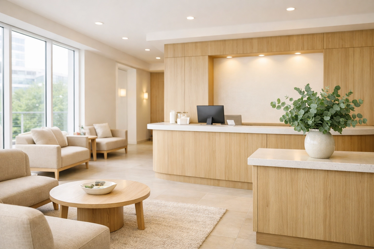 The tranquil and modern interior of Massage Quest wellness clinic in Edmonton.