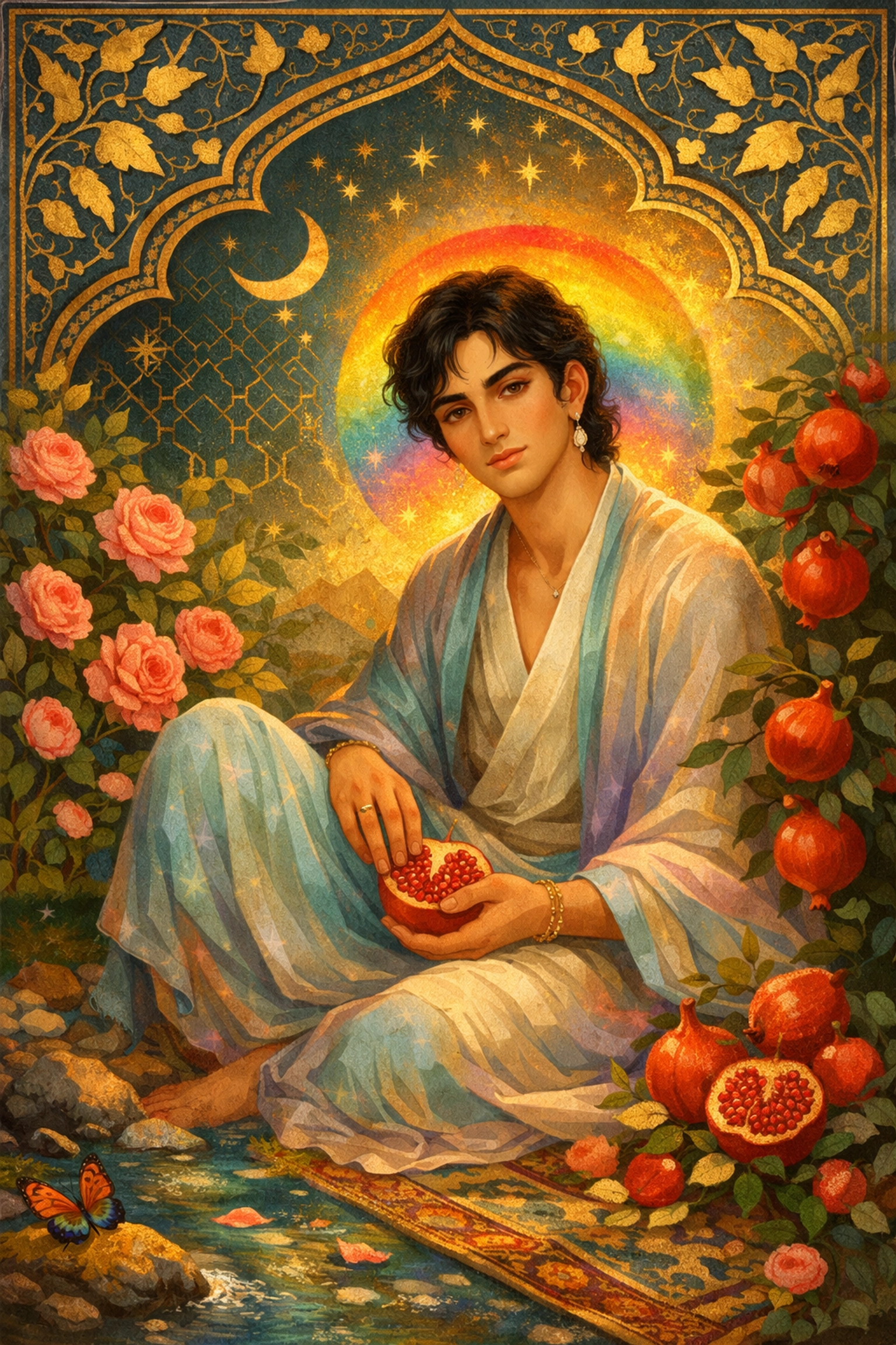 A young man in a Persian garden representing the 'Beloved' in classical homoerotic Sufi poetry.
