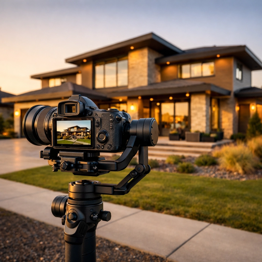 Professional camera filming a high-end Centennial home for a modern real estate digital marketing tour.