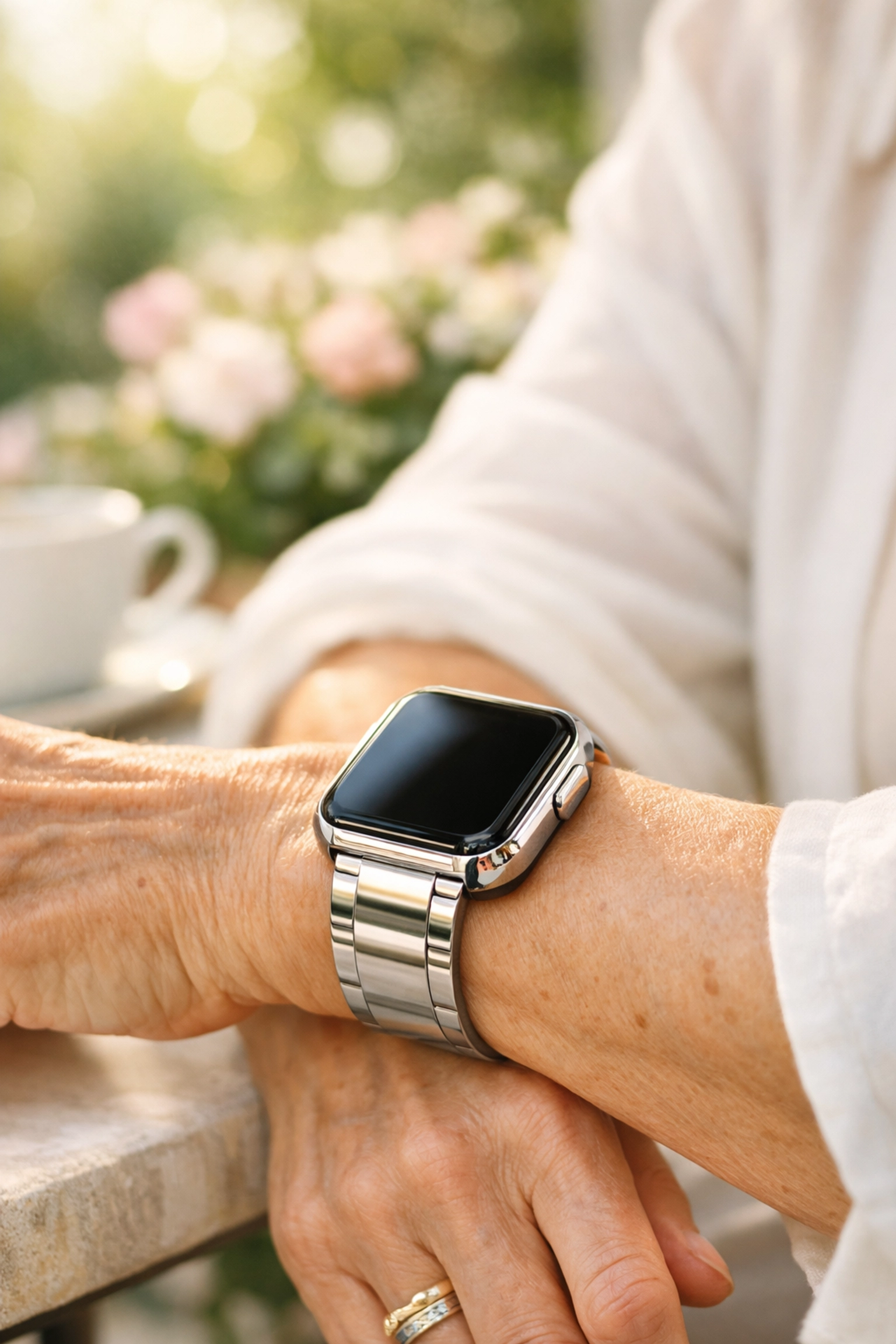 Modern wearable smartwatch for health monitoring at an assisted living community in Lakewood Ranch.