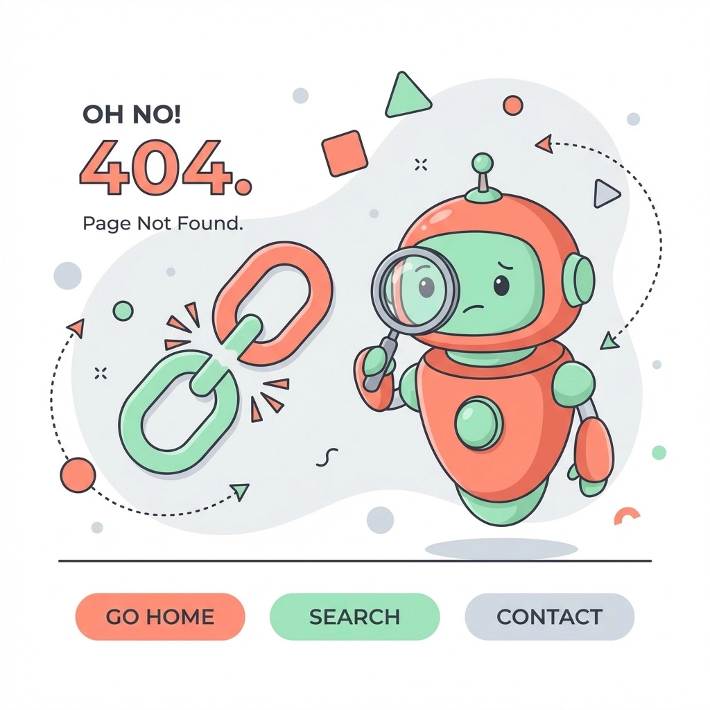 Robot character on animated 404 error page illustrates engaging error handling to improve user retention and brand trust.
