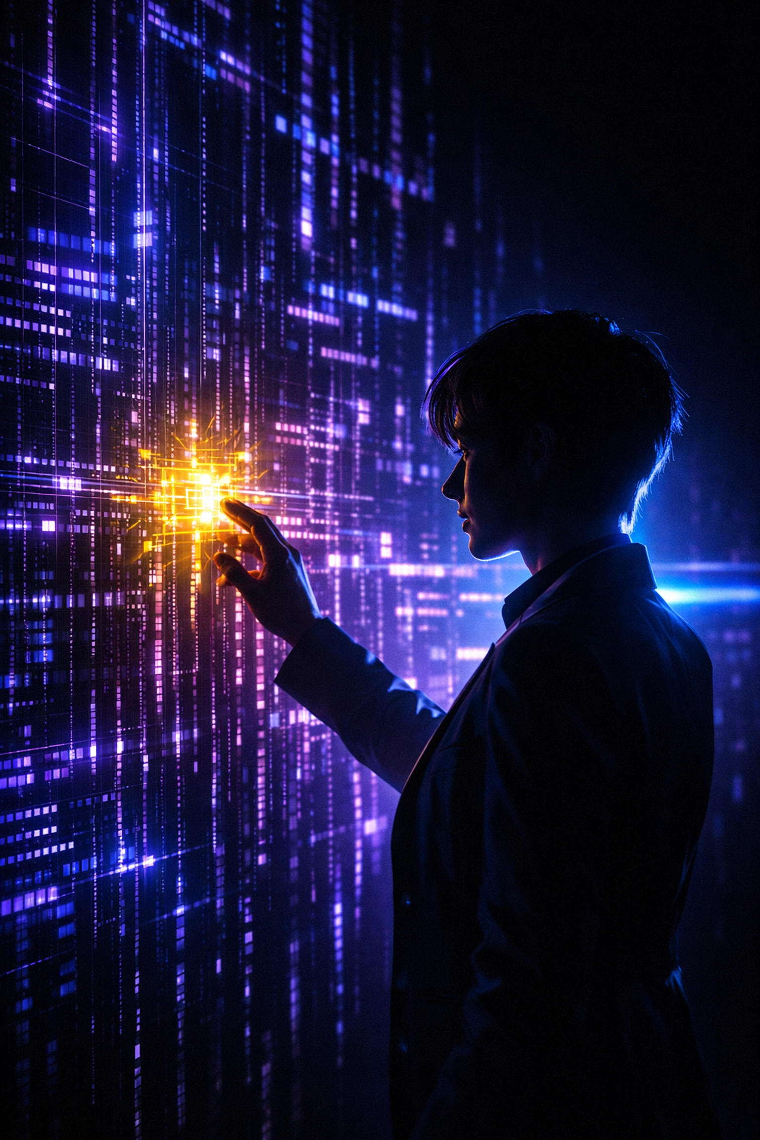 Professional analyzing an AI data matrix to identify errors and bridge the campus-to-career gap.