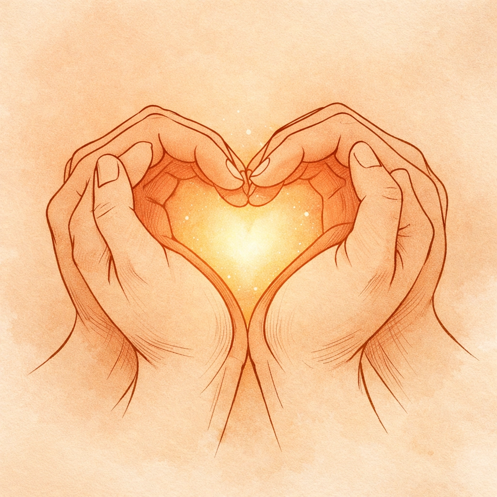 Hands cupped in a heart shape representing community support and holding space in recovery.