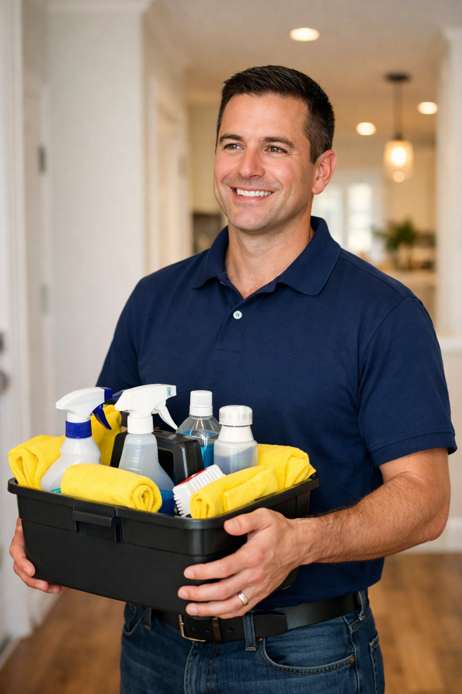 Reliable professional cleaner with supplies ready for an apartment cleaning in Leominster, MA.