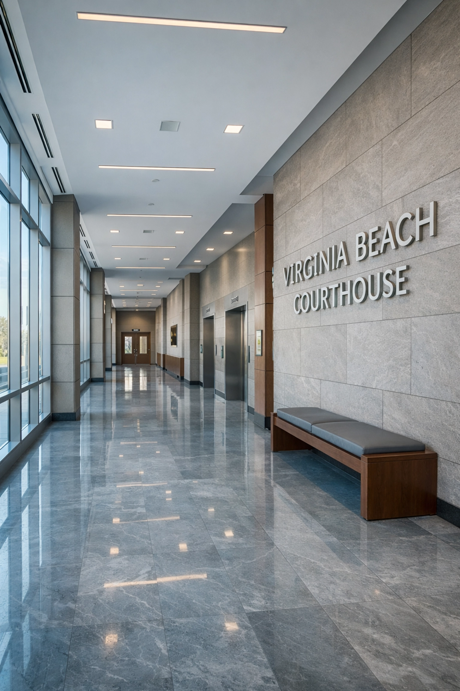 Virginia Beach courthouse interior where child custody cases are heard