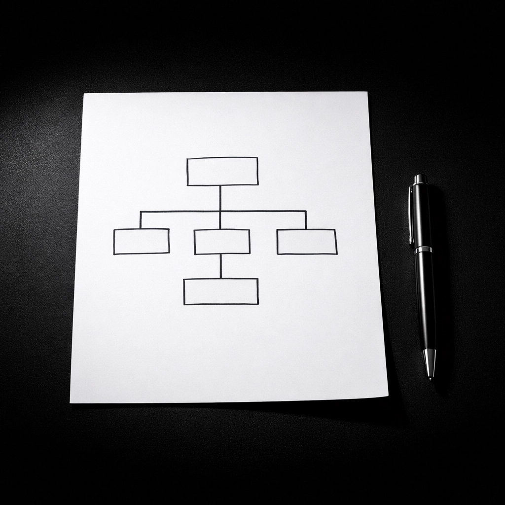 Simple one-page governance chart showing clear decision rights and organizational structure